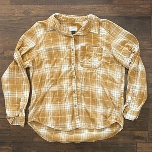 Women’s Plaid Button-Up Shirt - Mustard Yellow